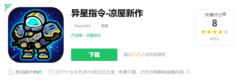 凉屋在冷门赛道的新作，上线当天登上免费榜第四