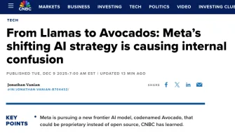 Meta研发新AI大模型Avocado或在2026年一季度发布