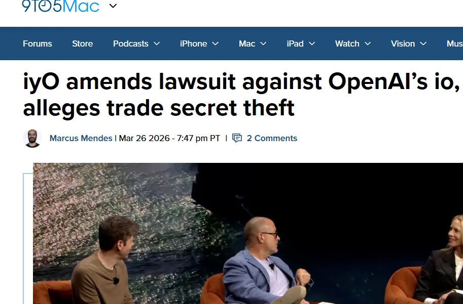 iyO指控OpenAI旗下io盗取机密