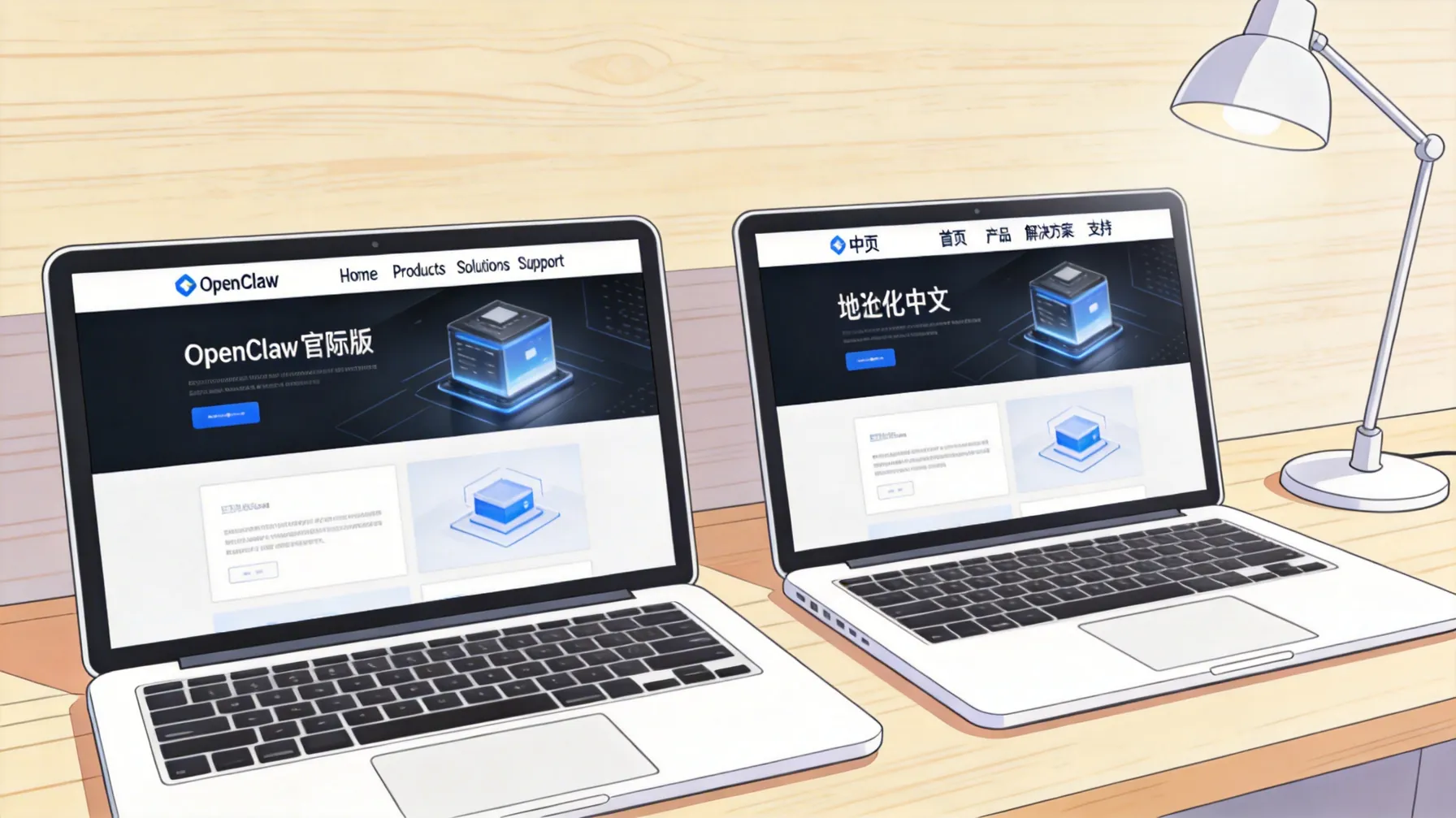 OpenClaw国际版与中文镜像版界面对比图